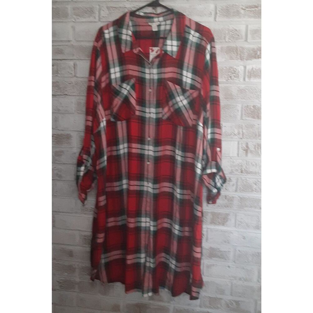 Cato NWT Tartan Plaid Tunic Sz 22/24W Tab Sleeve Versatile